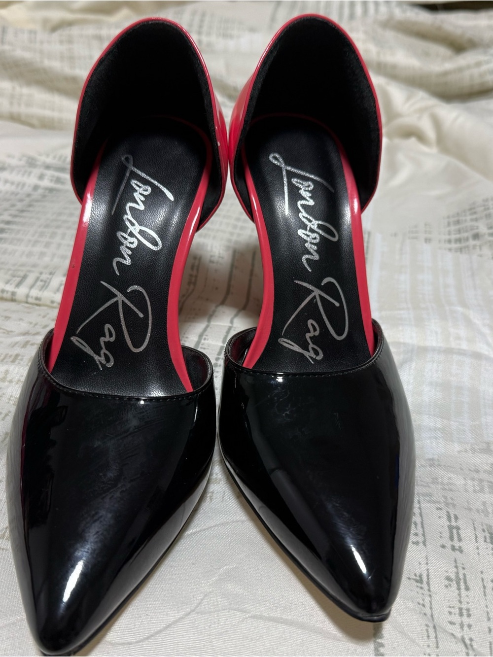 Classic Black Patent D'Orsay Heels with Pink Trim